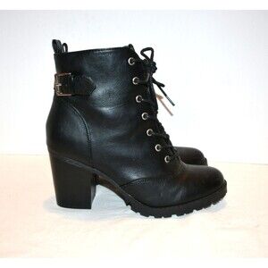 Redo Black Chunky Platform Boots Laces Zip Wear Everywhere